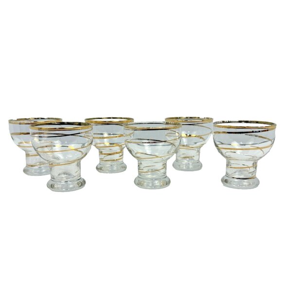 Vintage Dorothy Thorpe Style Gold Ring Brandy Aperitif Glasses MCM Set of 6 - Picture 1 of 3